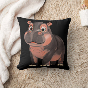 Moo Deng Hippo Throw Pillow