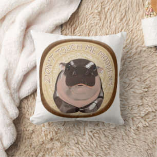 Moo Deng Hippo Throw Pillow