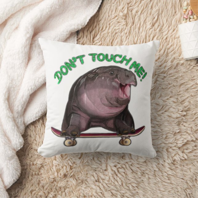 Moo Deng Hippo  Throw Pillow (Blanket)