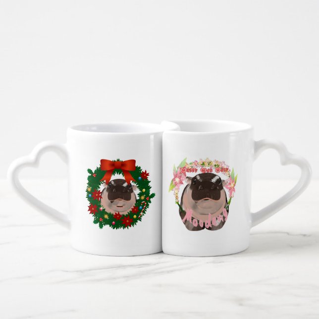 Moo Deng Hippo Wedding Coffee Mug Set (Front Nesting)