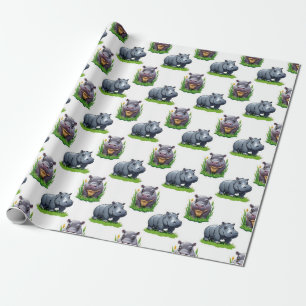 Moo Deng Hippopotamus Animal Pattern Design Wrapping Paper