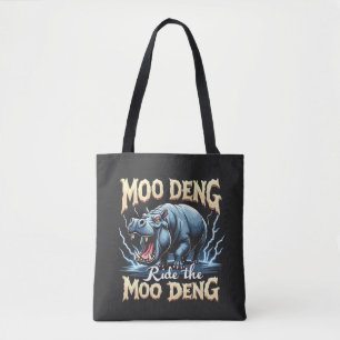 Moo Deng Ride the Moo Deng Funny Hippo Tote Bag