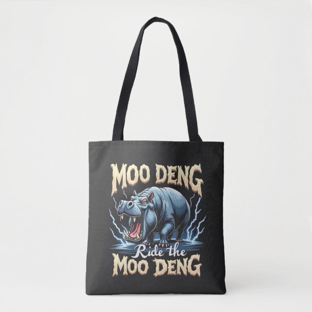 Moo Deng Ride the Moo Deng Funny Hippo  Tote Bag (Front)