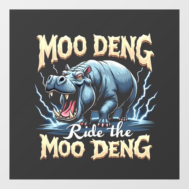 Moo Deng Ride the Moo Deng Funny Hippo  Window Cling (Sheet)