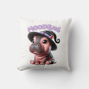 Moo-Deng Witch Halloween Hippo Cute Baby Pygmy Hip Throw Pillow
