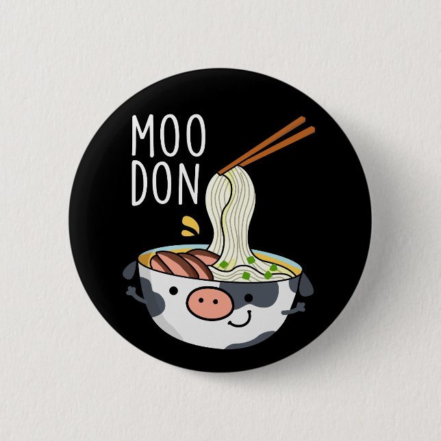 Moo-don Funny Udon Pun Dark BG Button (Front)