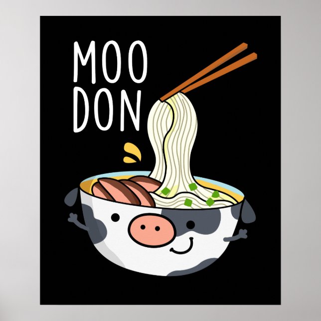 Moo-don Funny Udon Pun Dark BG Poster (Front)