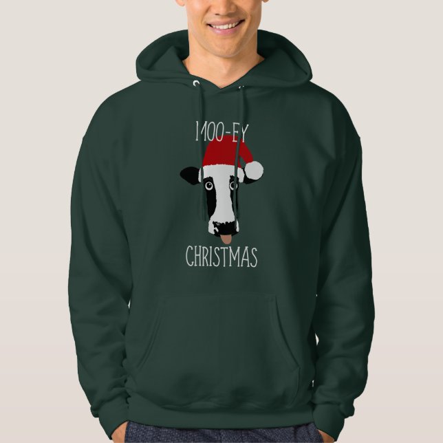 Moo-ey Christmas Cow Funny Santa Claus Hoodie (Front)