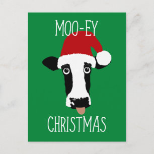 Moo-ey Christmas Cow Funny Santa Claus Postcard