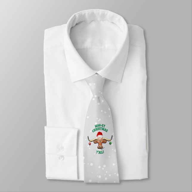 "Moo-ey" Christmas Longhorn Steer Neck Tie (Tied)