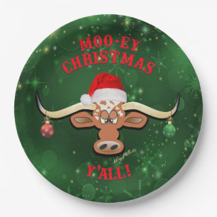 "MOO-ey Christmas, Longhorn Steer Paper Plates