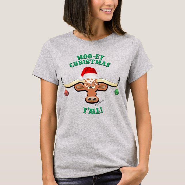 Moo-ey Christmas, Longhorn Steer T-Shirt (Front)