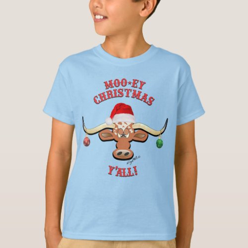 Moo_ey Christmas Longhorn Steer T_Shirt