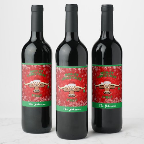 MOO_ey Christmas Longhorn Steer Wine Label