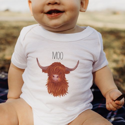 Moo Highland Cow  Baby Bodysuit