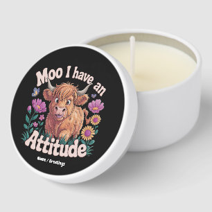Moo I Have An Attitude Funny Highland Cow Mini Candle Favors
