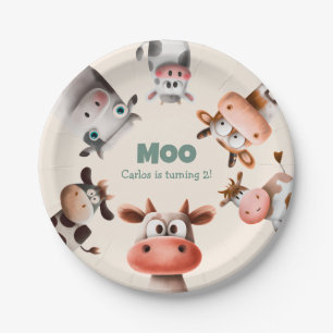 Moo I’m Two Cute Cow Second Birthday Paper Plates