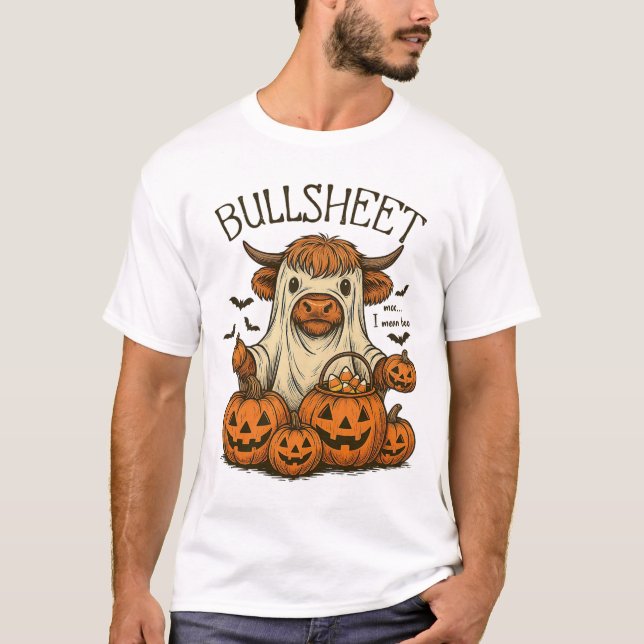 Moo... I Mean Boo Bullsheet Cow Ghost Halloween 1  T-Shirt (Front)