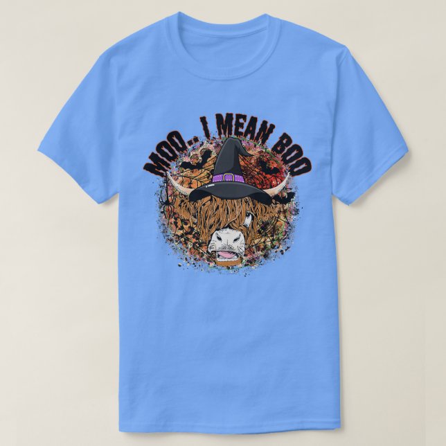 Moo I Mean Boo Cow Witch Hat Country Girl Hallowee T-Shirt (Design Front)