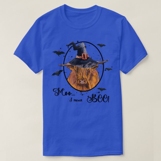 Moo I Mean Boo Cute Halloween Cow Western Fall Hei T-Shirt (Design Front)