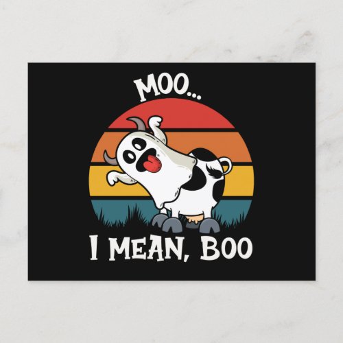 Moo I Mean Boo Funny Ghost Cow halloween Postcard