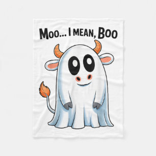 Moo I Mean Boo Funny Highland Cow Ghost Halloween Fleece Blanket