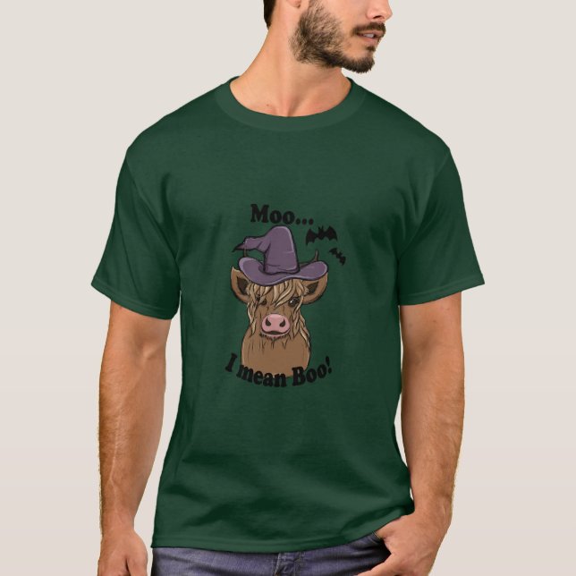 Moo I Mean Boo Witch Cow T-Shirt (Front)