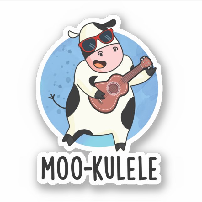 Moo-kulele Funny Ukulele Cow Pun  Sticker (Front)
