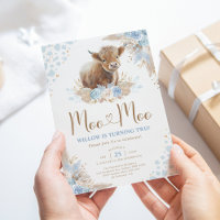 Moo Moo Boho Pampas Blue Highland Cow 2nd Birthday