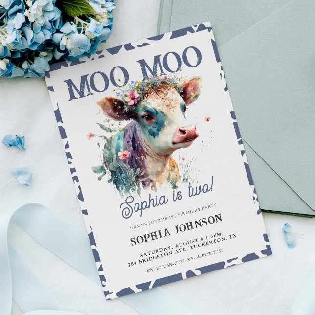 Moo Moo Cow Print Farm Girl 2nd Birthday Invitation (Creator Uploaded)