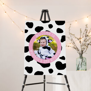 Moo Moo Cow Print Farm Girl Birthday Photo Welcome Foam Board