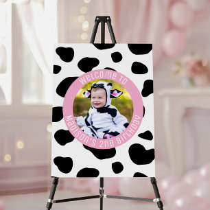Moo Moo Cow Print Farm Girl Birthday Photo Welcome Foam Board