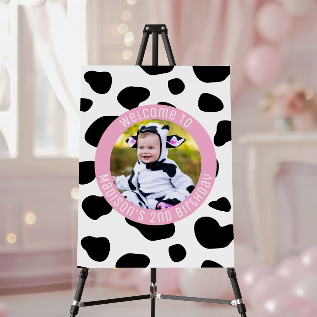 Moo Moo Cow Print Farm Girl Birthday Photo Welcome Foam Board (Creator Uploaded)