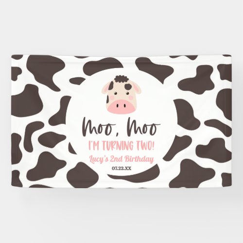 Moo Moo Im Turning Two Cow 2nd Birthday Party Banner