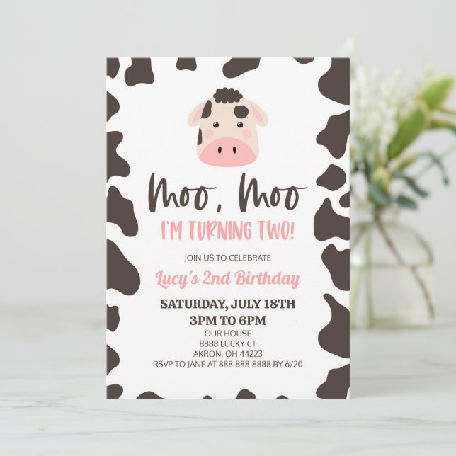 moo moo dress party invitations moo Moo I'm Two Cow Girl 2nd Birthday Party Invitation