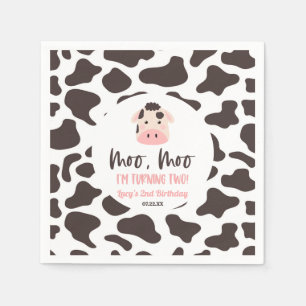 Moo Moo I'm Turning Two Cow 2nd Birthday Party Napkins