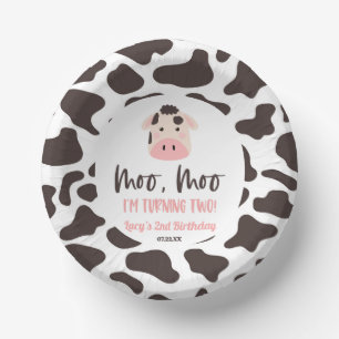 Moo Moo I'm Turning Two Cow 2nd Birthday Party Paper Bowls
