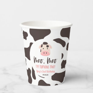 Moo Moo I'm Turning Two Cow 2nd Birthday Party Paper Cups