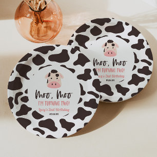 Moo Moo I'm Turning Two Cow 2nd Birthday Party Paper Plates