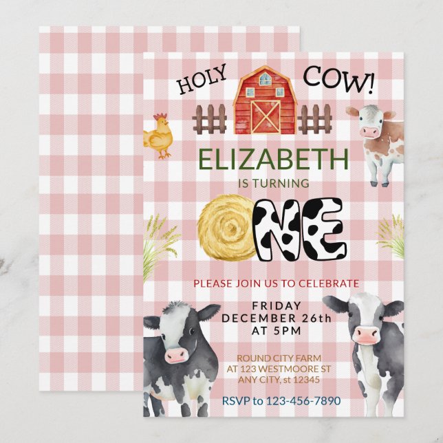 Moo Moo Im Two Cow 1nd Birthday  Invitation (Front/Back)