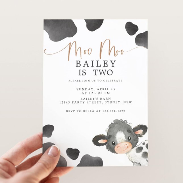 Moo Moo I'm Two Cow 2nd Birthday Invitation (Creator Uploaded)