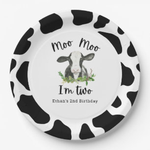 Moo Moo I'm Two Cow 2nd Birthday Party Paper Plates