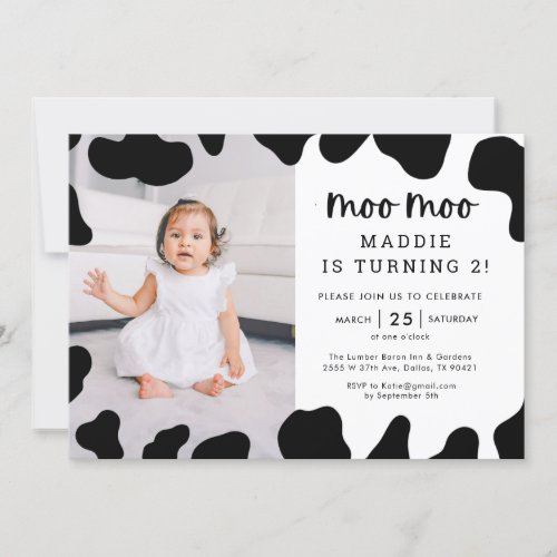 Moo Moo Im Two Cow 2nd Birthday Photo Invitation