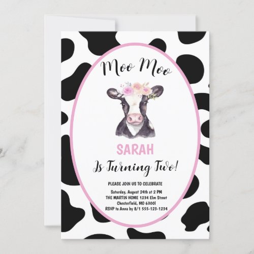 Moo Moo Im Two Cow Girl 2nd Birthday Party Invitation