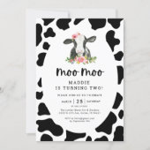 moo Moo I'm Two Cow Girl 2nd Birthday Party Invitation (Front)