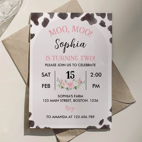 Moo Moo Im Two Cow Girl Birthday Invitation