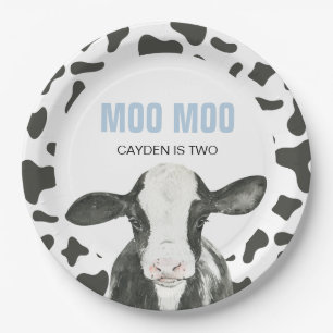 MOO MOO I'm TWO Cow Print birthday Paper Plates