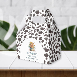 Moo Moo I'm Two Cow Print Farm Girl 2nd Birthday Favor Boxes