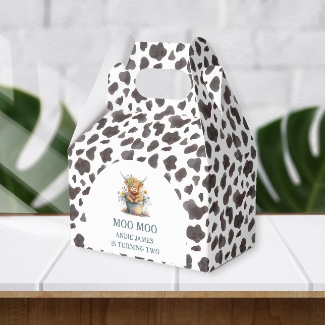 Moo Moo I'm Two Cow Print Farm Girl 2nd Birthday Favor Boxes (Creator Uploaded)