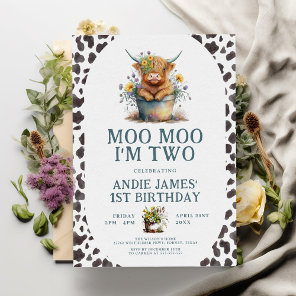 Moo Moo I'm Two Cow Print Farm Girl 2nd Birthday Invitation